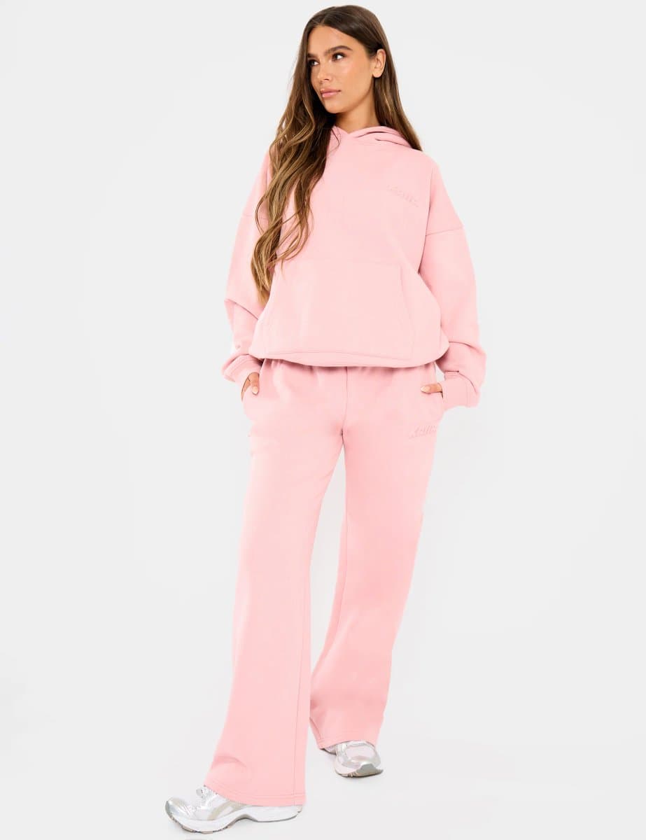 Kaiia Kaiia Embossed Logo Wide Leg Joggers Dusty Rose