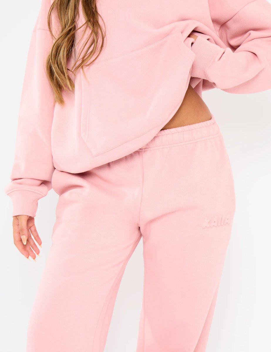 Kaiia Kaiia Embossed Logo Wide Leg Joggers Dusty Rose - 4