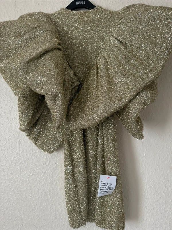 ASOS ASOS luxe Ruffle Shoulder Knitted Lurex Dress in Gold