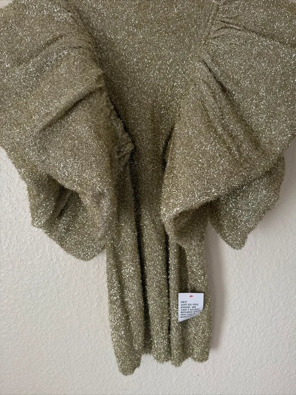 ASOS ASOS luxe Ruffle Shoulder Knitted Lurex Dress in Gold - 3