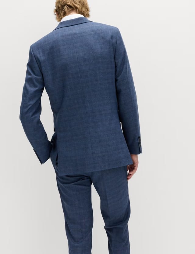 Marks & Spencer M&S Slim Fit Textured Check Jacket Mid Blue - 3