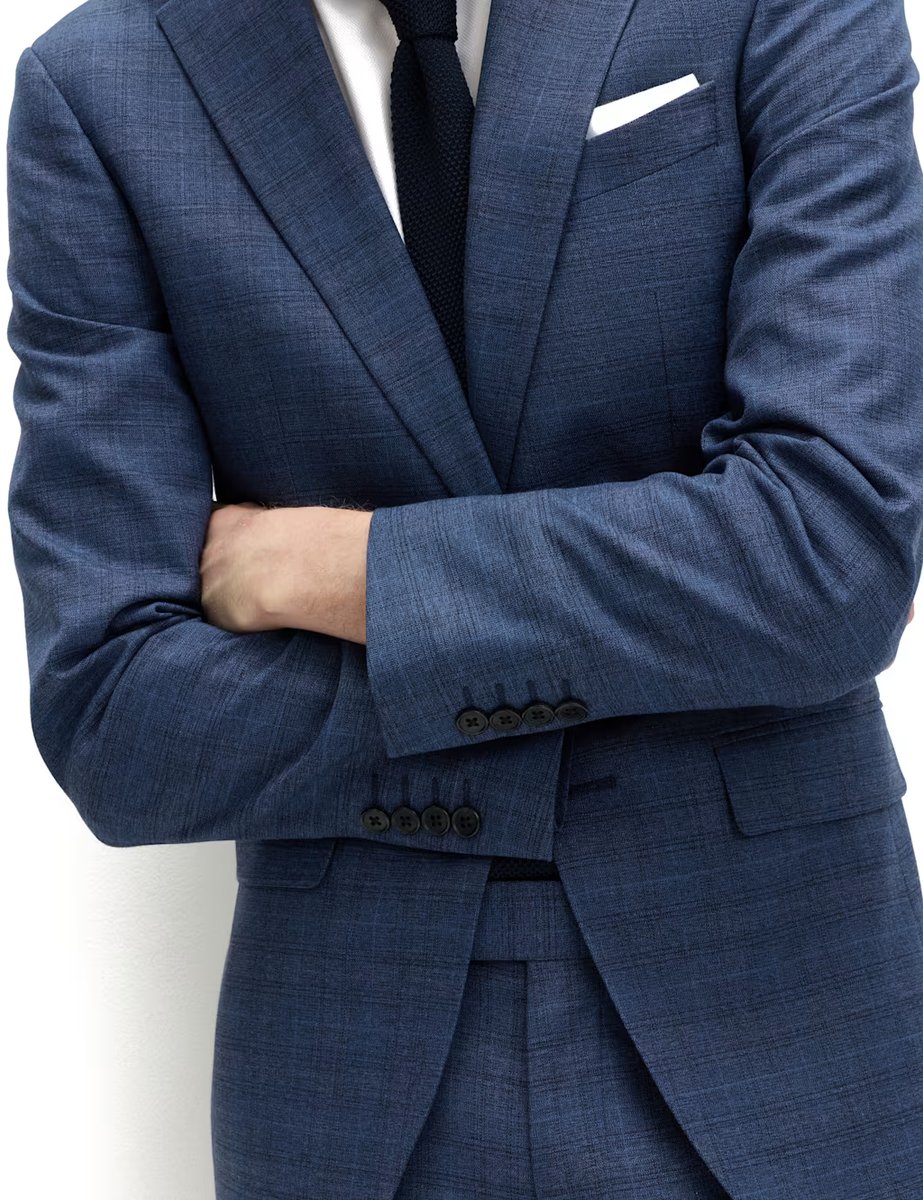 Marks & Spencer M&S Slim Fit Textured Check Jacket Mid Blue - 4