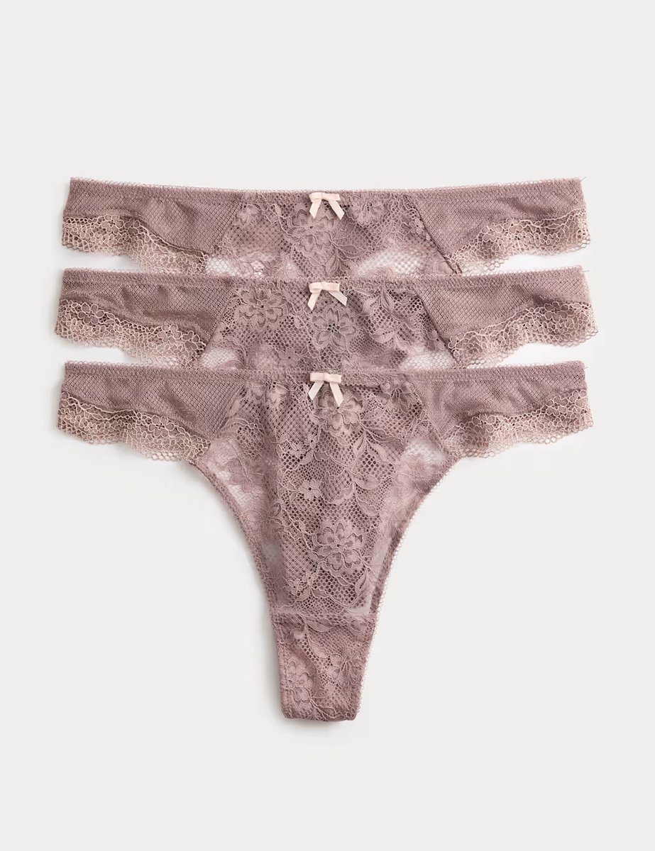 Marks & Spencer M&S 3pk Jasmine Lace Thongs Praline - 1