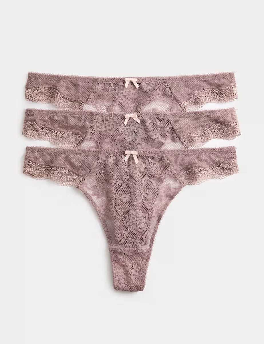 Marks & Spencer M&S 3pk Jasmine Lace Thongs Praline