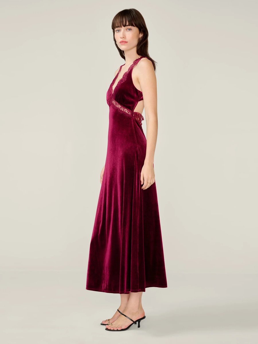 OMNES Aurelia Velvet Dress in Deep Wine - 3