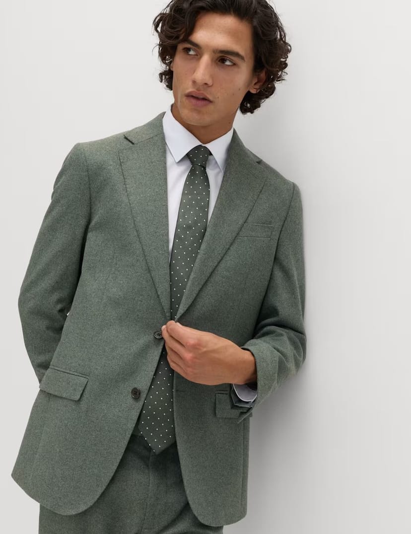 Marks & Spencer M&S Tailored Fit Italian Wool Rich Tweed Suit Jacket Green - 1
