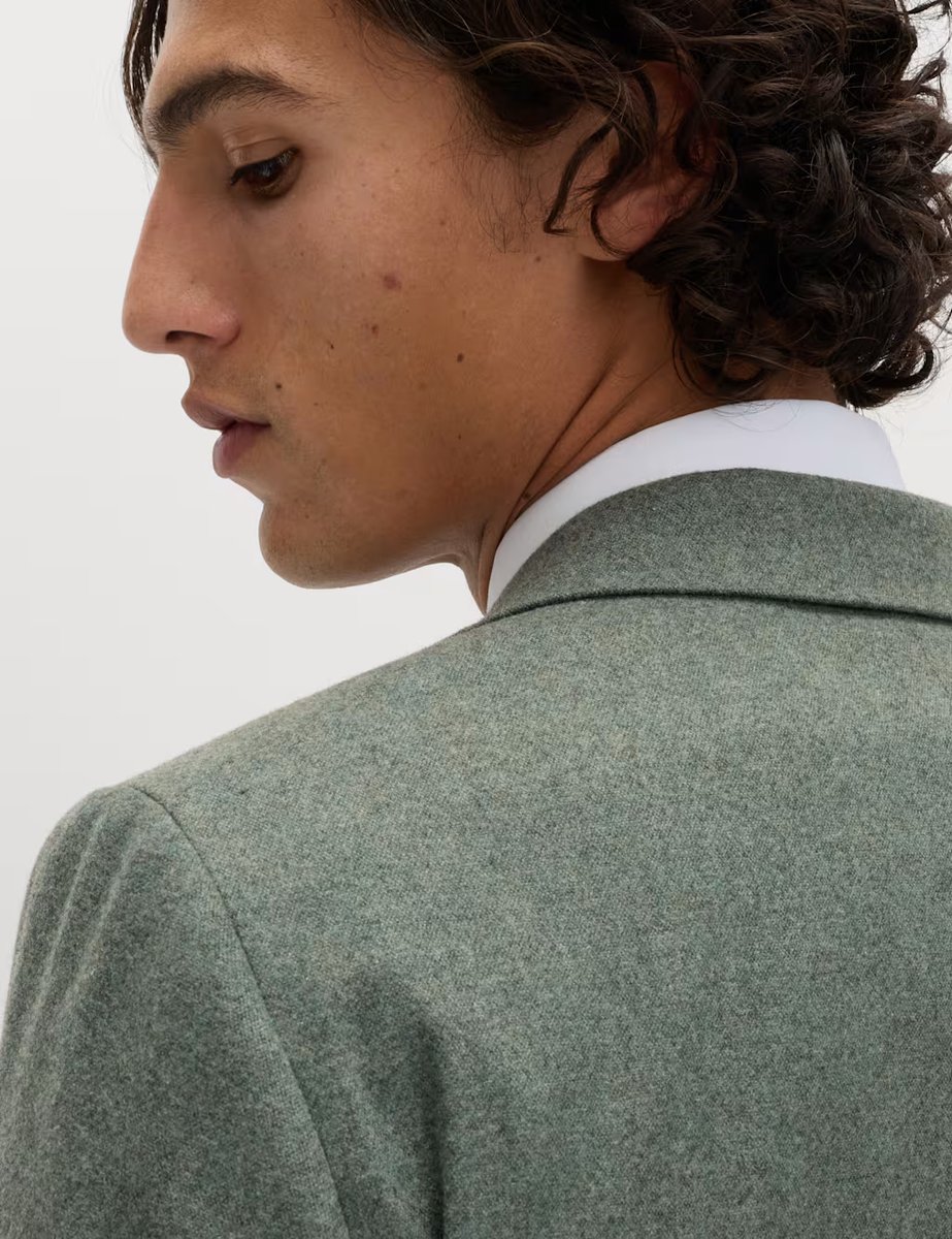 Marks & Spencer M&S Tailored Fit Italian Wool Rich Tweed Suit Jacket Green - 2