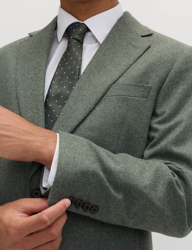Marks & Spencer M&S Tailored Fit Italian Wool Rich Tweed Suit Jacket Green - 3