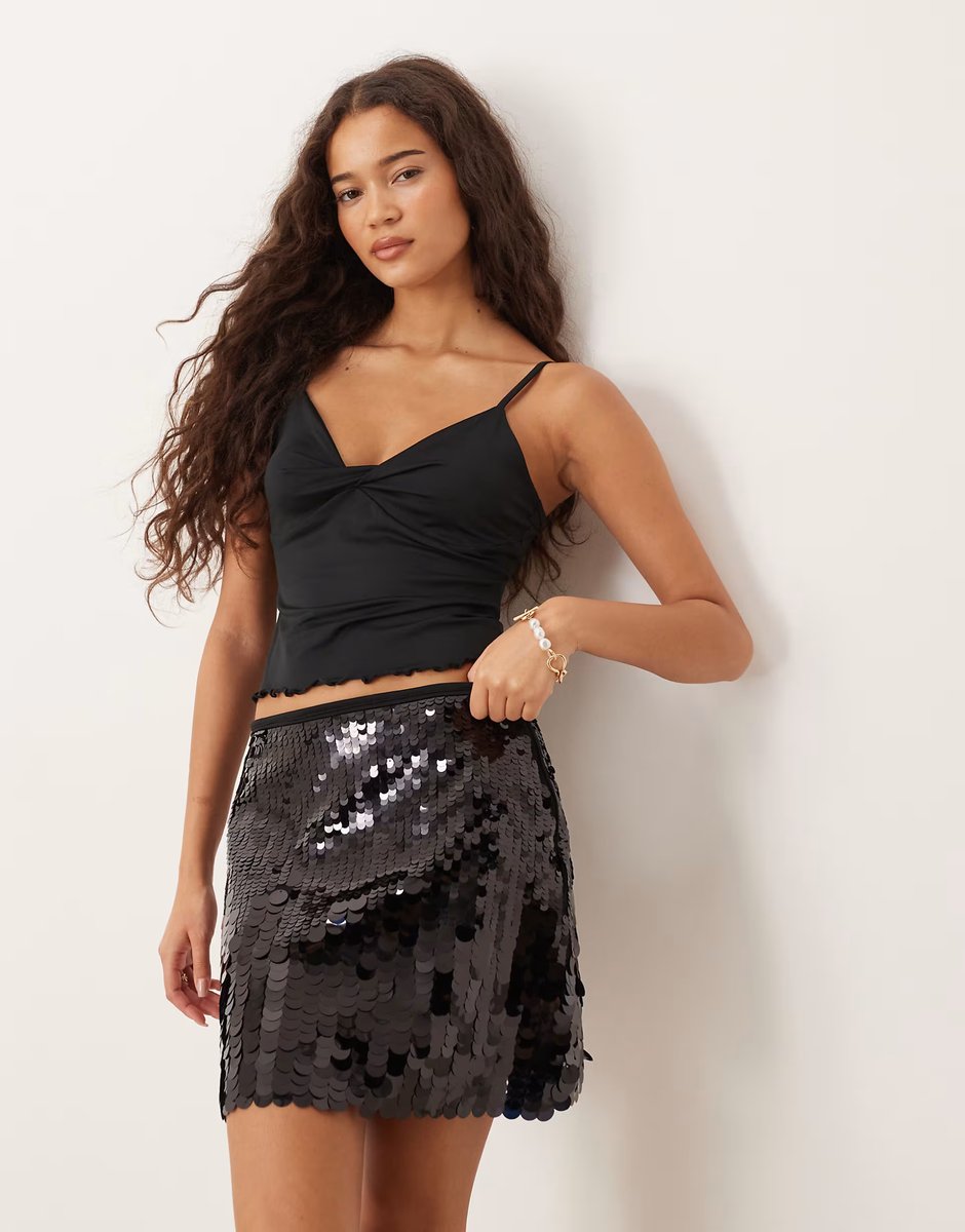 ASOS Gina Tricot sequin mini skirt in black - 3