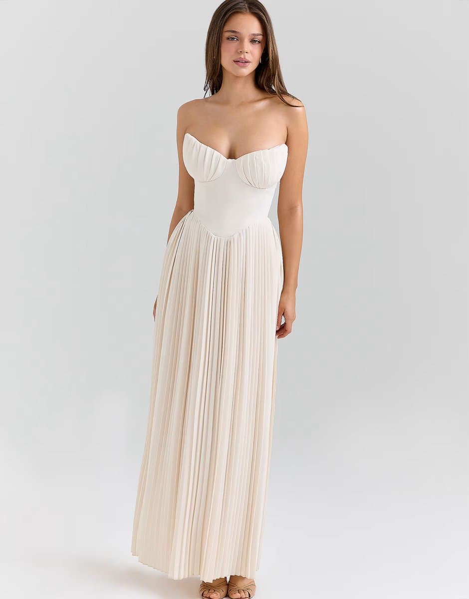 ASOS House of CB Marcella ivory georgette pleated maxi dress in ivory