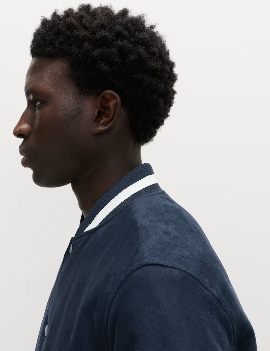 Marks & Spencer M&S Mock Suede Padded Varsity Bomber Jacket Navy Mix - 2