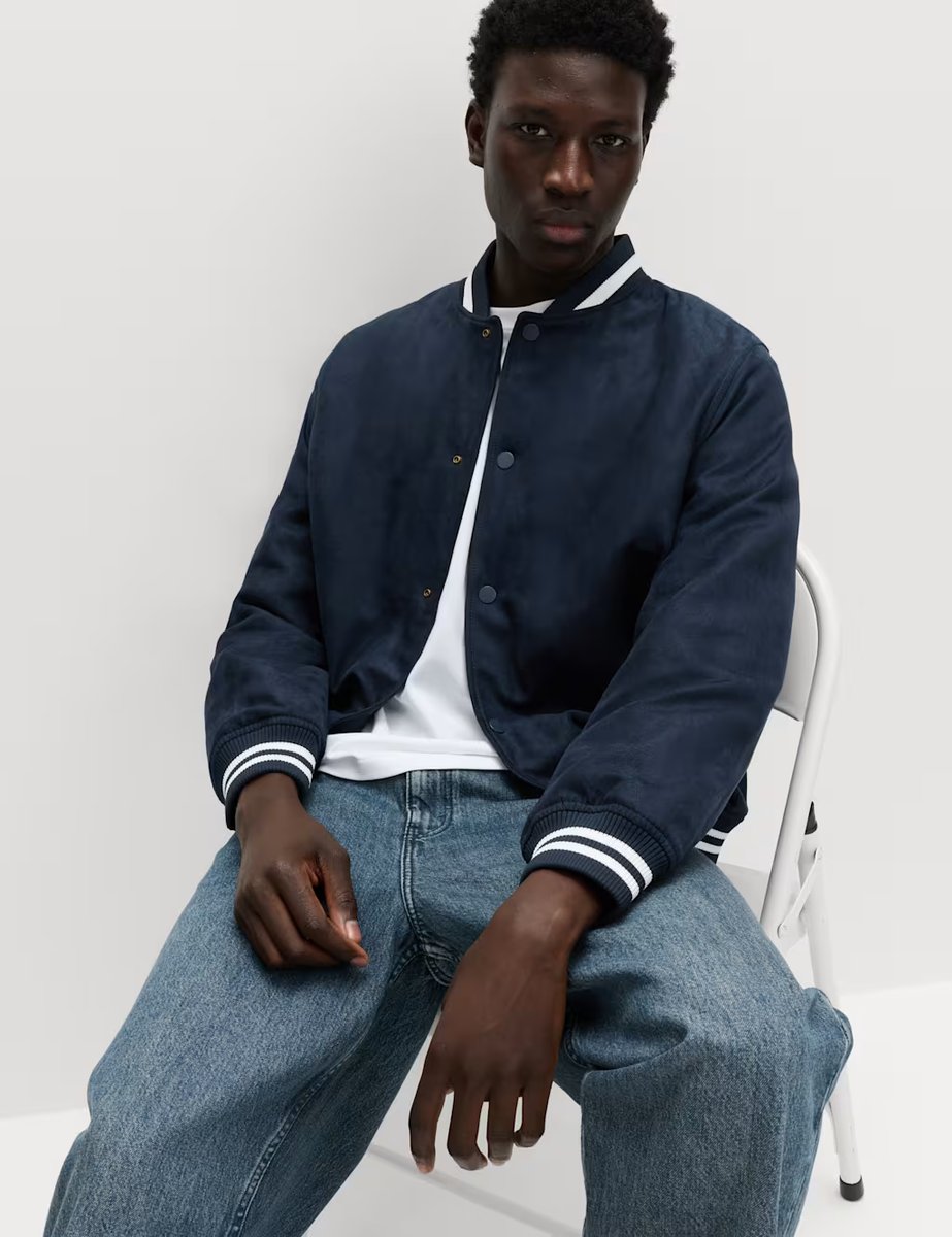 Marks & Spencer M&S Mock Suede Padded Varsity Bomber Jacket Navy Mix - 3