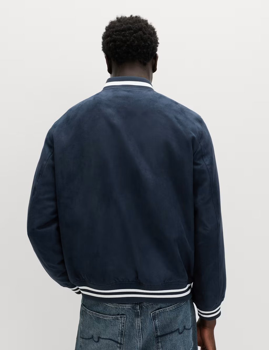 Marks & Spencer M&S Mock Suede Padded Varsity Bomber Jacket Navy Mix - 4