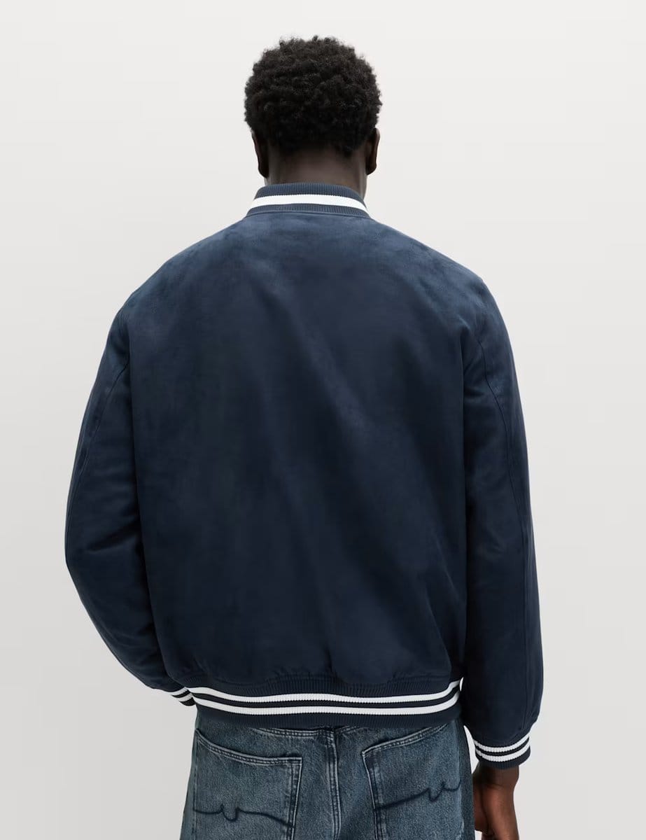 Marks & Spencer M&S Mock Suede Padded Varsity Bomber Jacket Navy Mix - 4