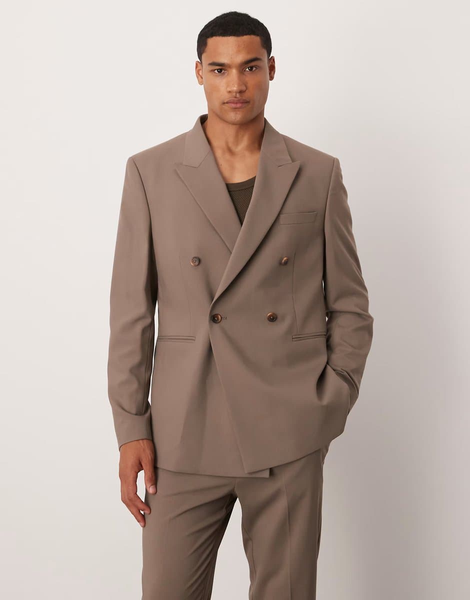 ASOS ASOS DESIGN double breasted slim suit jacket in taupe brown