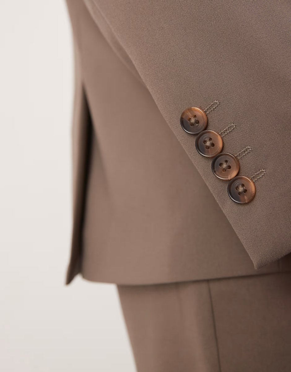 ASOS ASOS DESIGN double breasted slim suit jacket in taupe brown - 2