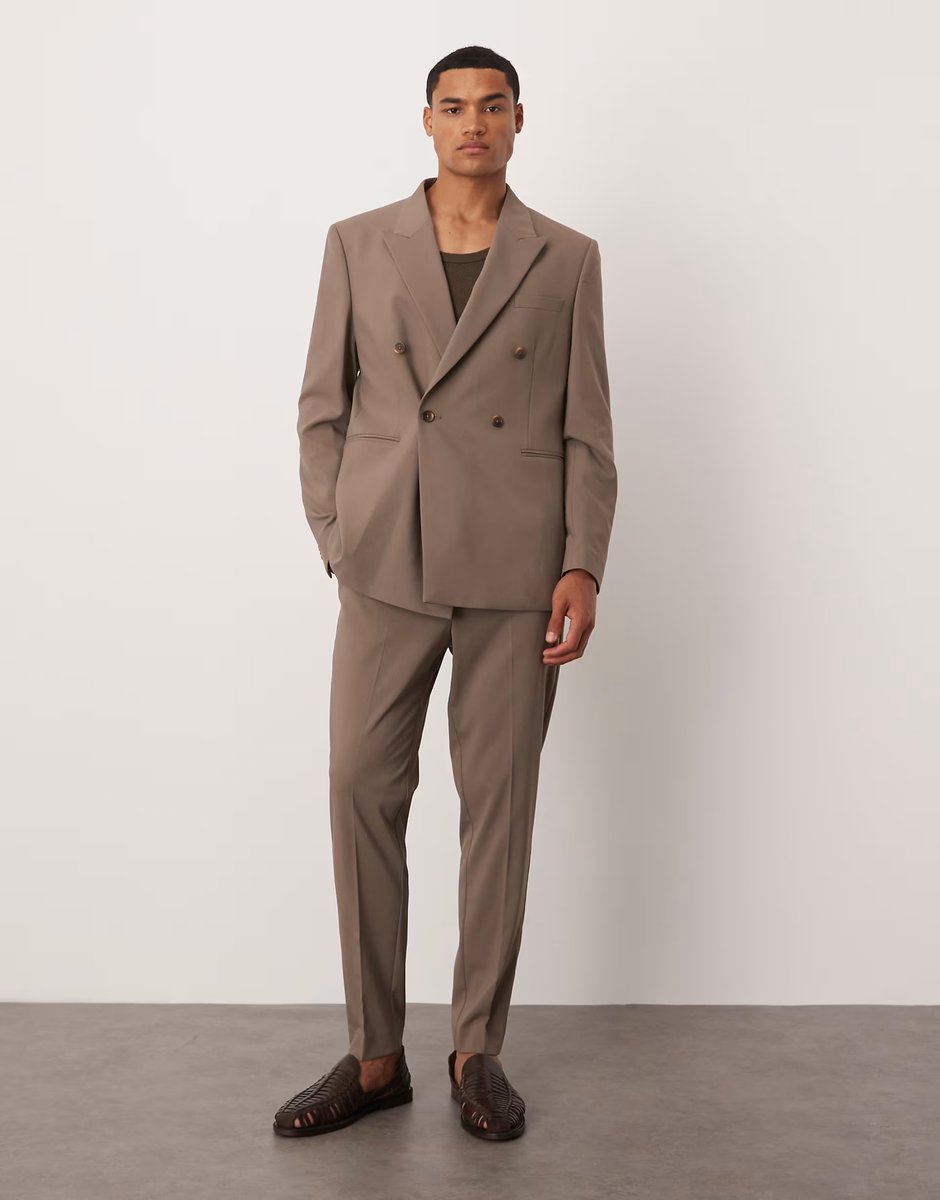 ASOS ASOS DESIGN double breasted slim suit jacket in taupe brown - 3