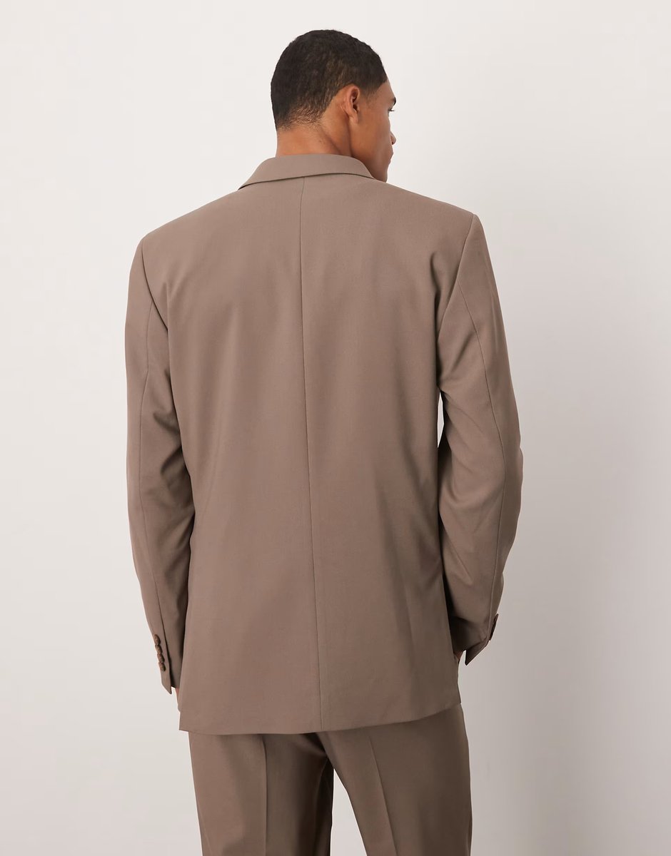 ASOS ASOS DESIGN double breasted slim suit jacket in taupe brown - 4
