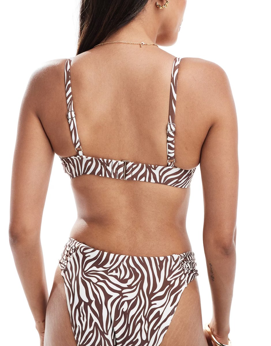 ASOS Abercrombie & Fitch swimwear ruched underwire curve love bikini top co-ord in zebra print - 2