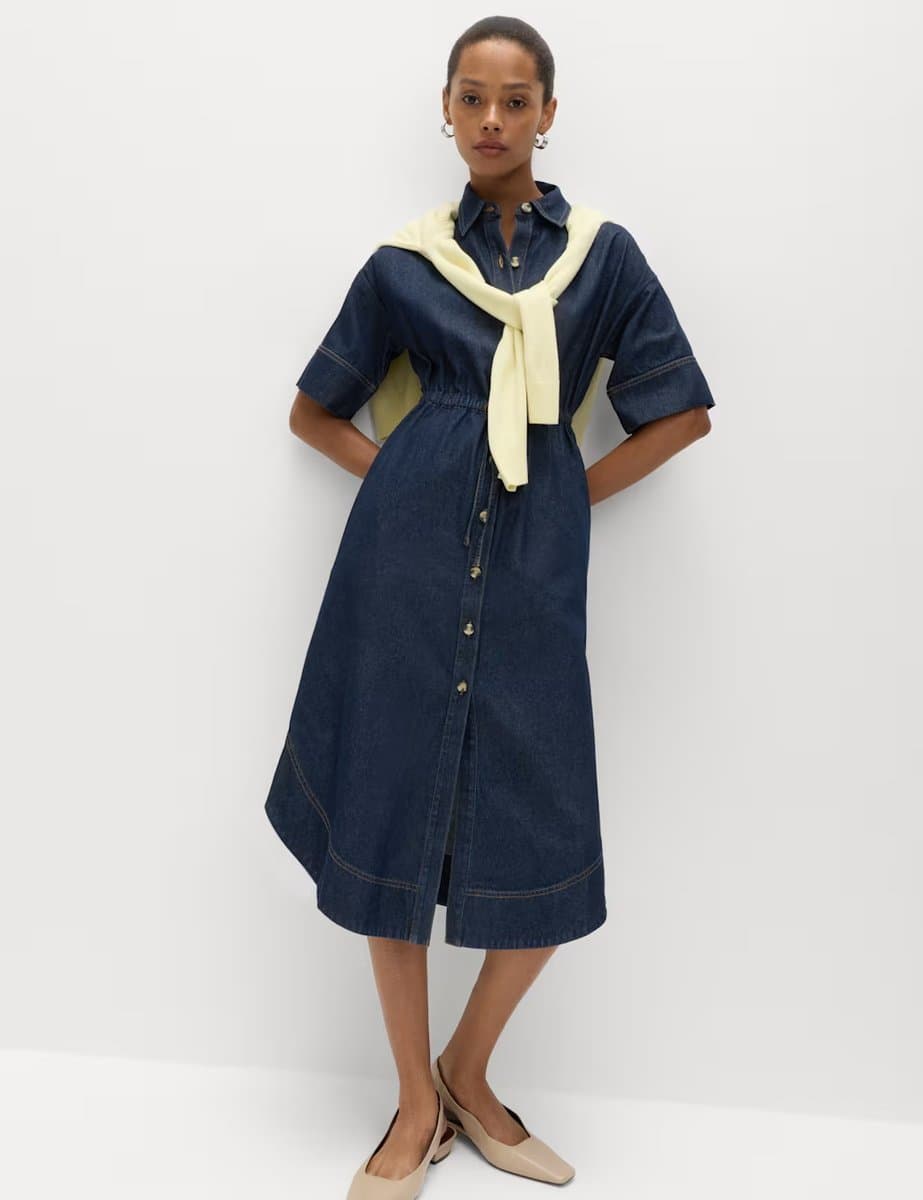 Marks & Spencer M&S Pure Cotton Denim Midi Shirt Dress Denim