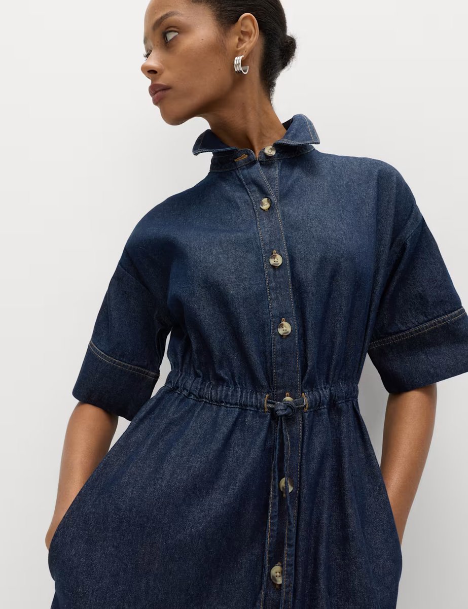 Marks & Spencer M&S Pure Cotton Denim Midi Shirt Dress Denim - 2