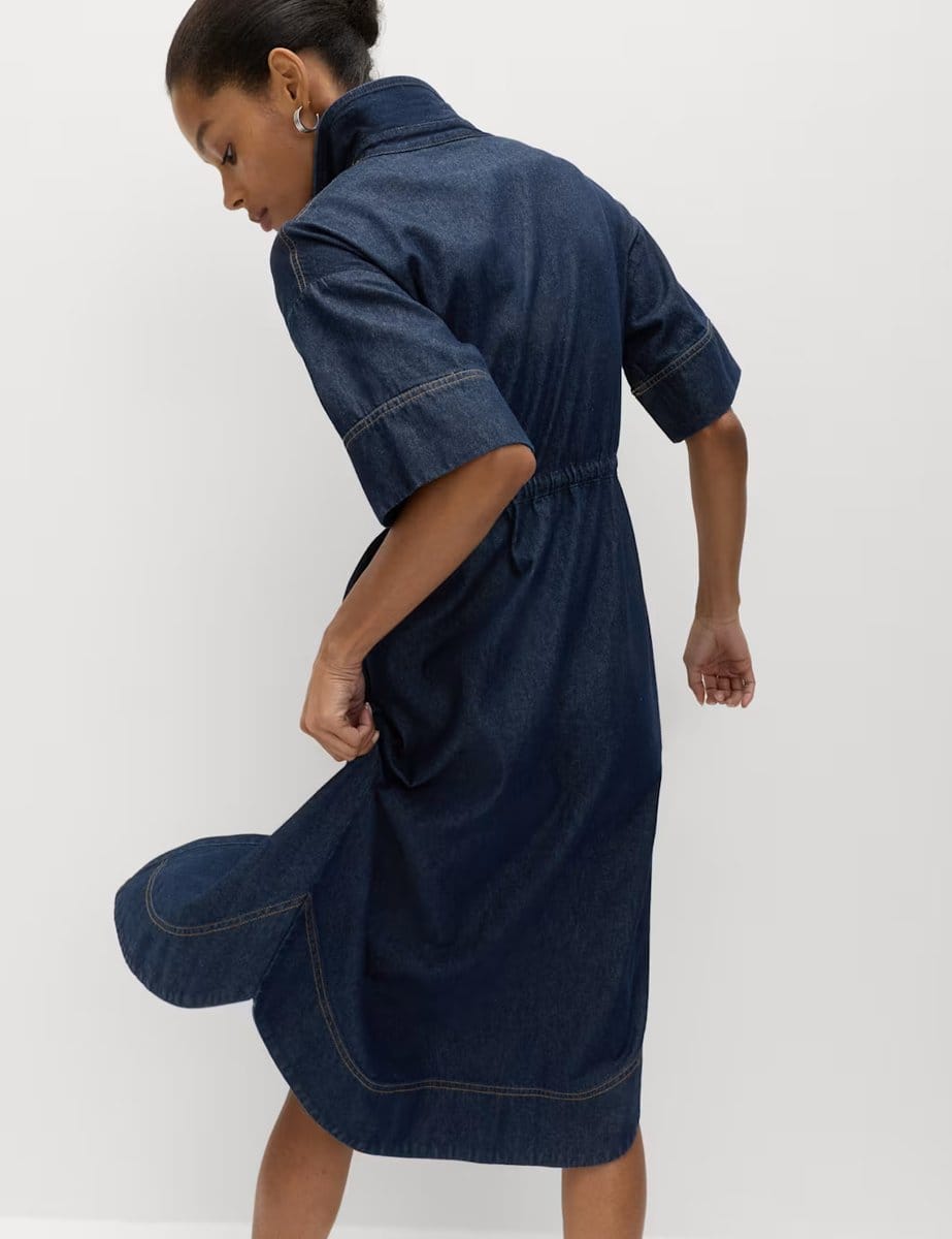 Marks & Spencer M&S Pure Cotton Denim Midi Shirt Dress Denim - 4