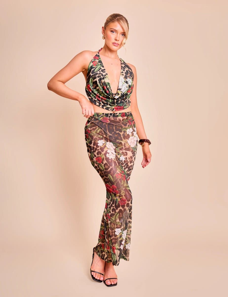 Public Desire Printed Mesh Maxi Skirt Multi