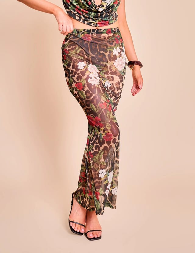 Public Desire Printed Mesh Maxi Skirt Multi - 2