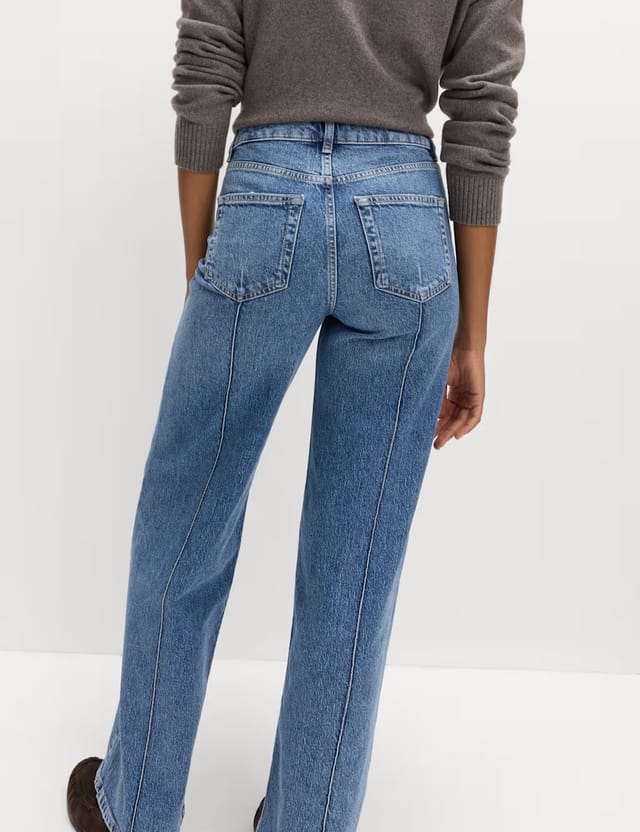 Marks & Spencer M&S High Waisted Pintuck Wide Leg Jeans Medium Indigo - 2