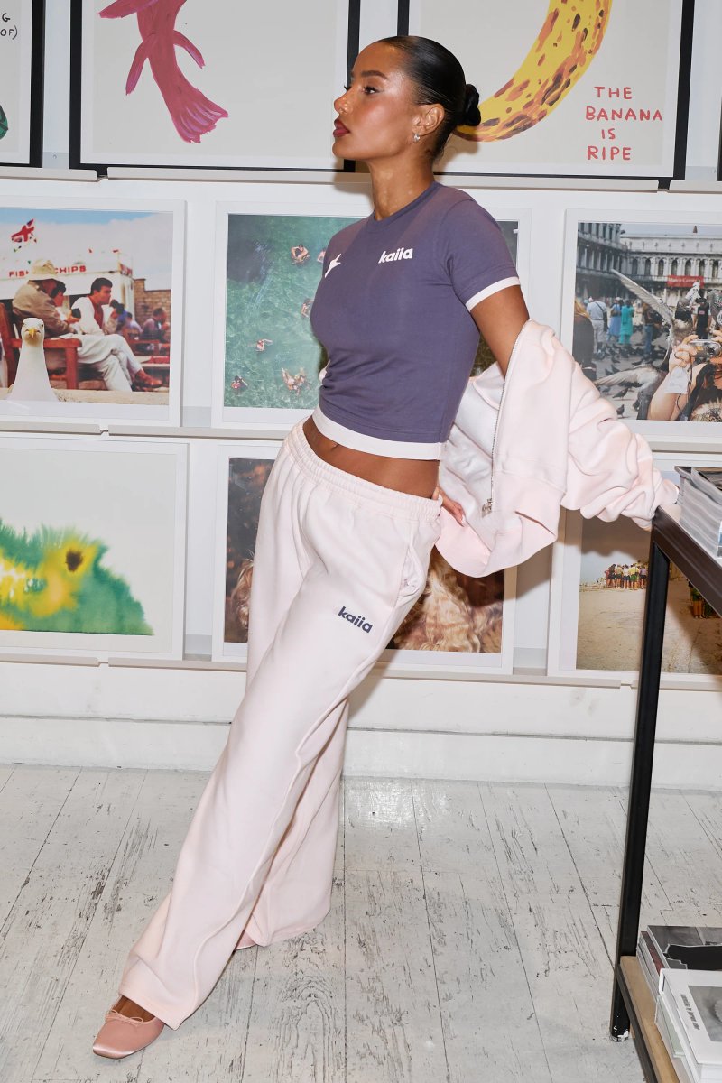 Kaiia Kaiia Double Layered Star Graphic Baby Tee Dark Grey & Shell Pink - 3