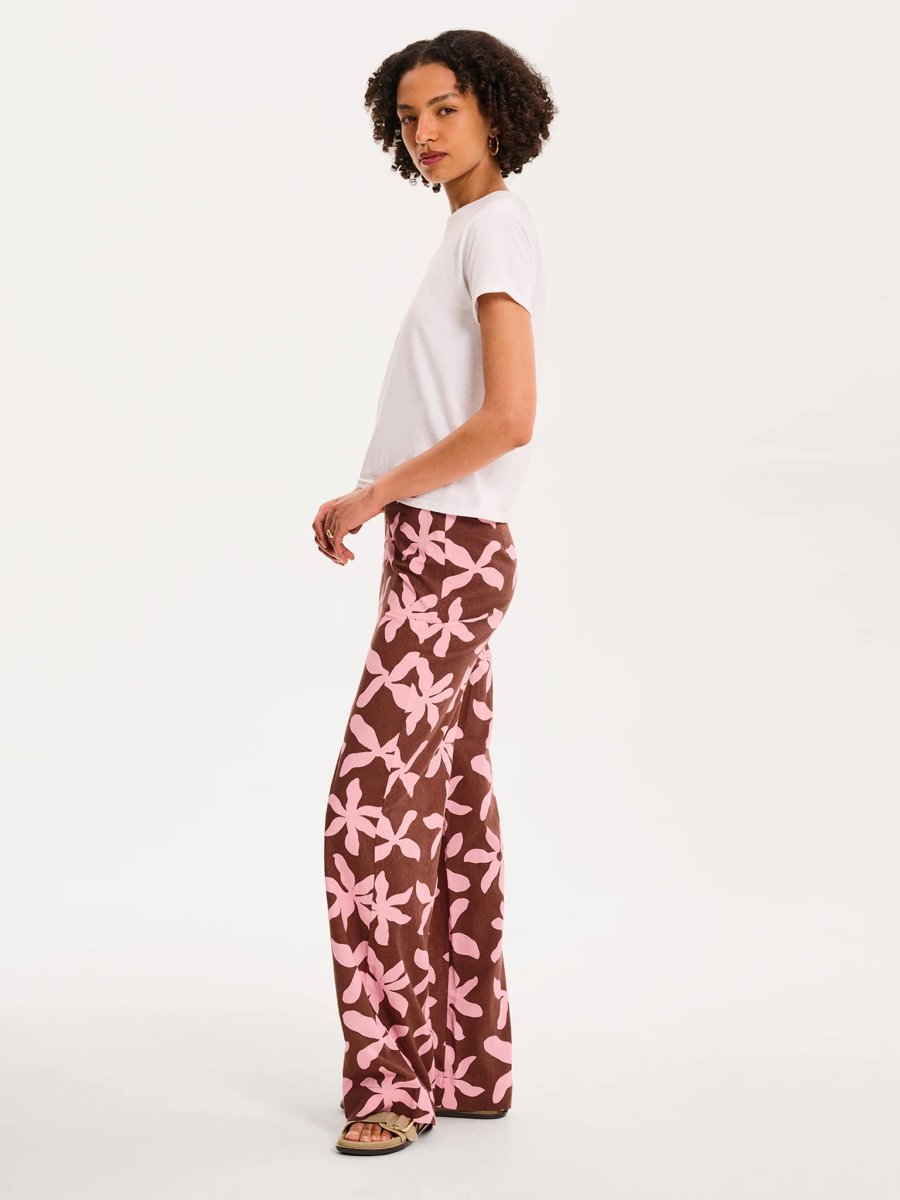 OMNES Tommy Trouser in Pink and Chocolate Floral Print - 2