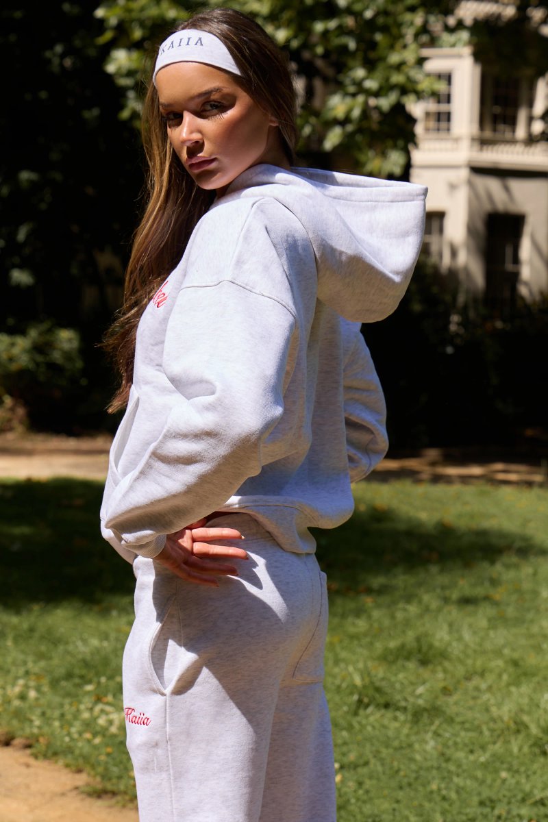 Kaiia Kaiia Script Logo Oversized Hoodie Light Grey Marl & Red - 4