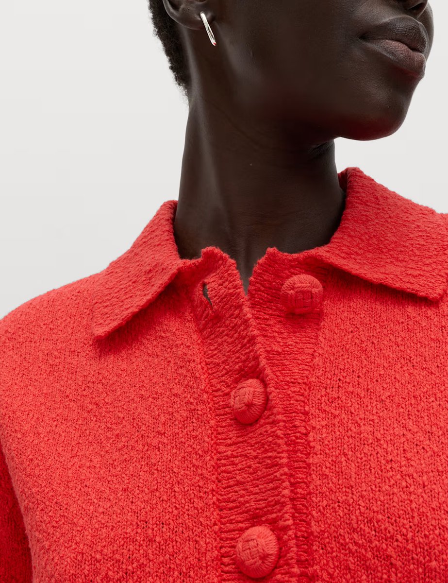 Marks & Spencer M&S Cotton Rich Textured Cropped Cardigan Chilli - 2