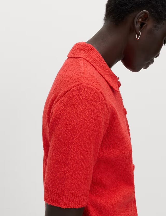 Marks & Spencer M&S Cotton Rich Textured Cropped Cardigan Chilli - 3