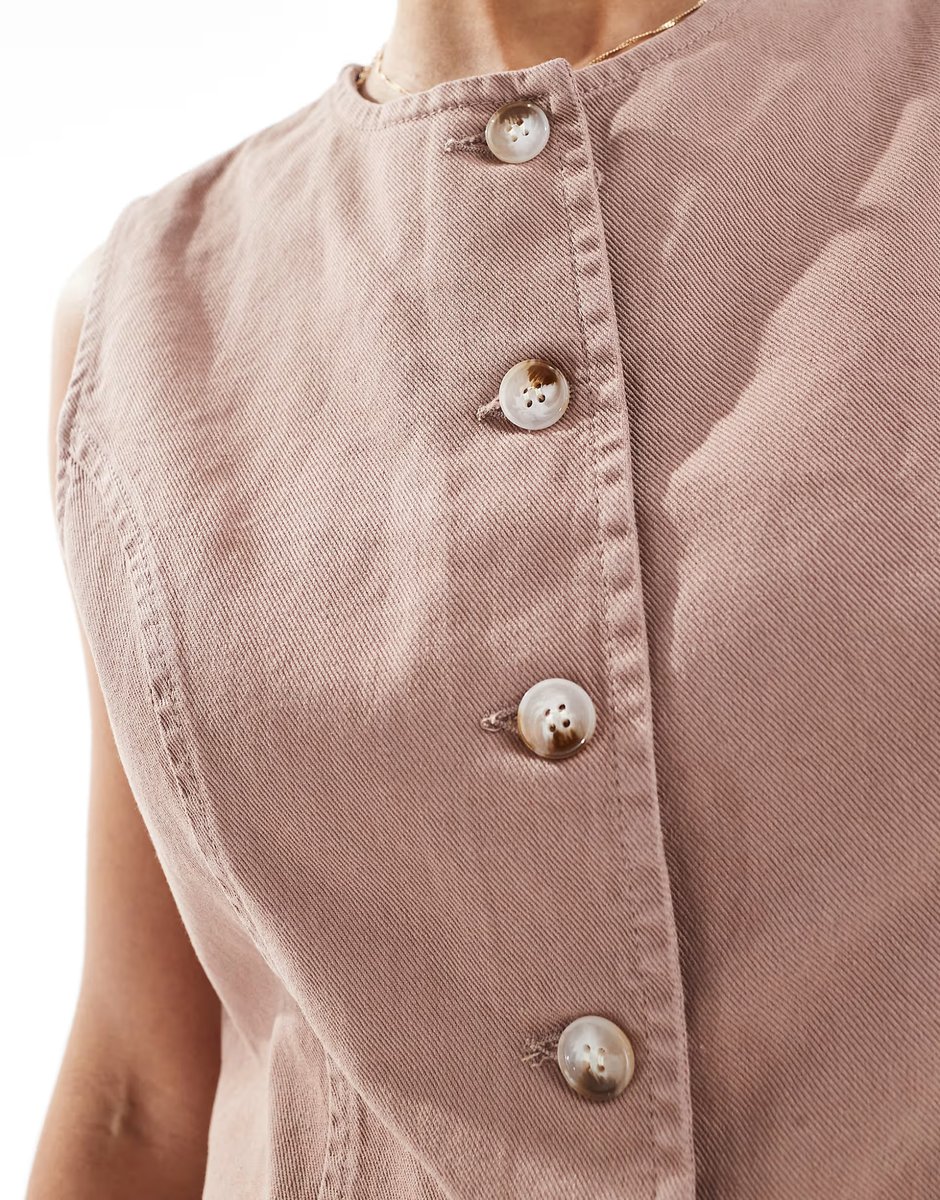 ASOS ASOS DESIGN denim cami waistcoat co-ord in mocha - 3