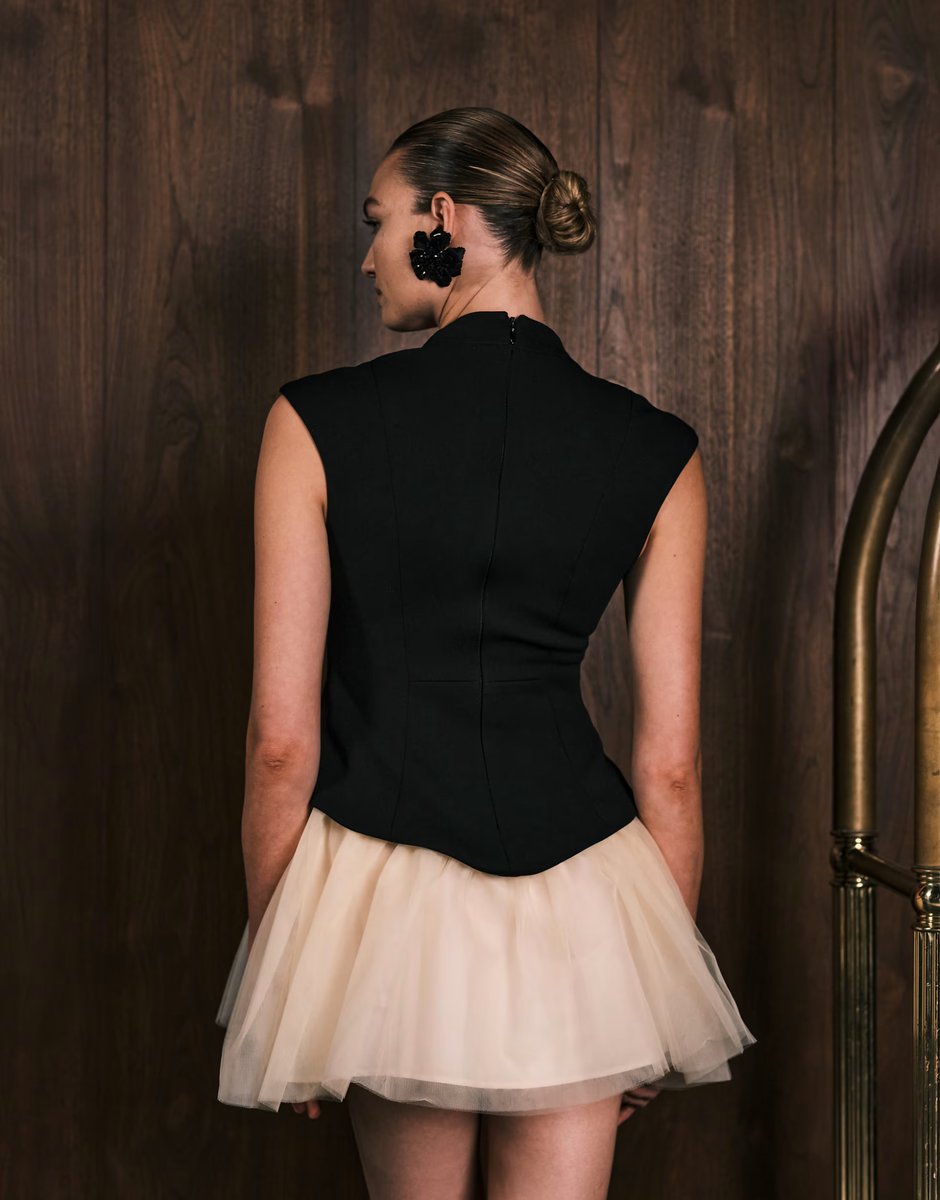 ASOS ASOS LUXE plunge drop waist mini dress with full skirt in black - 3