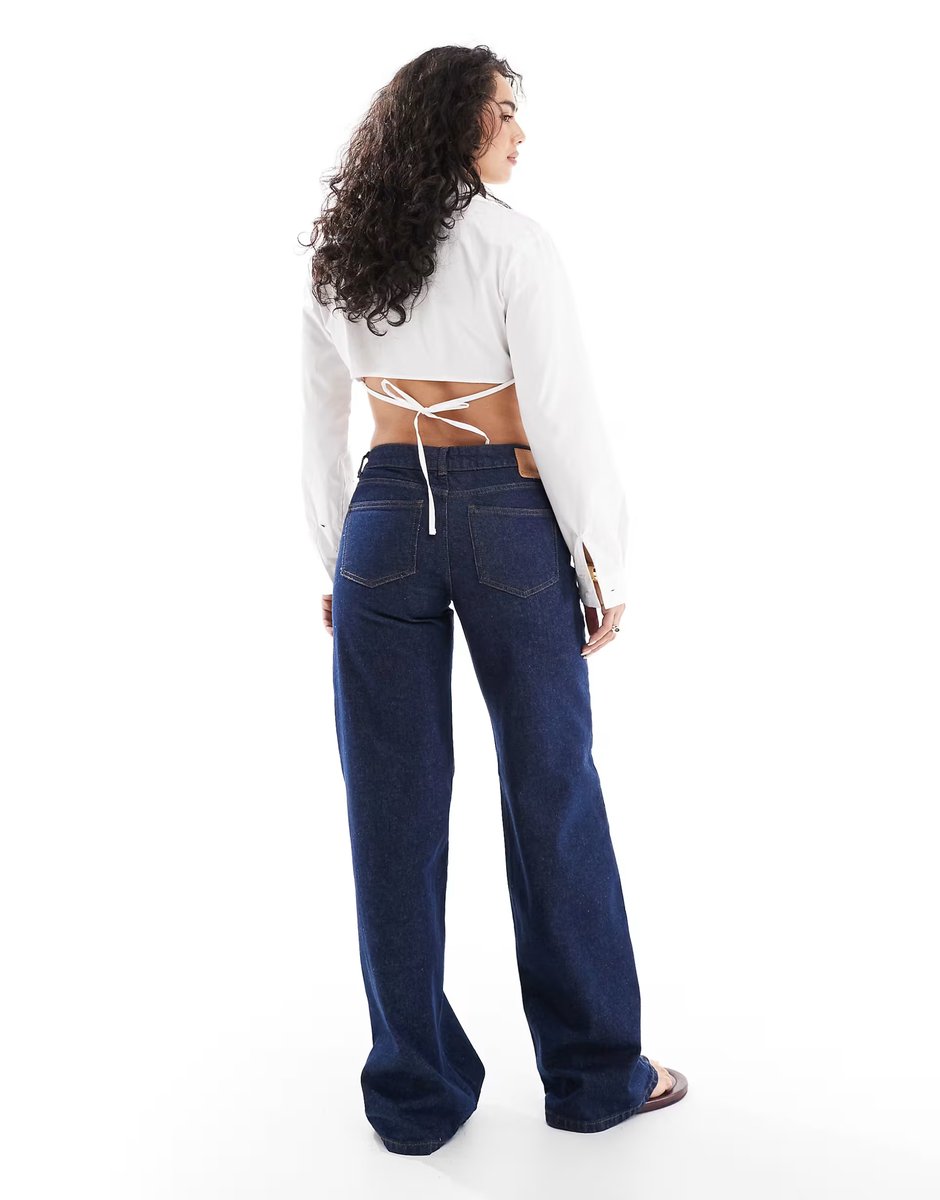 ASOS Pieces Selma wide leg jean co-ord in dark blue denim - 3