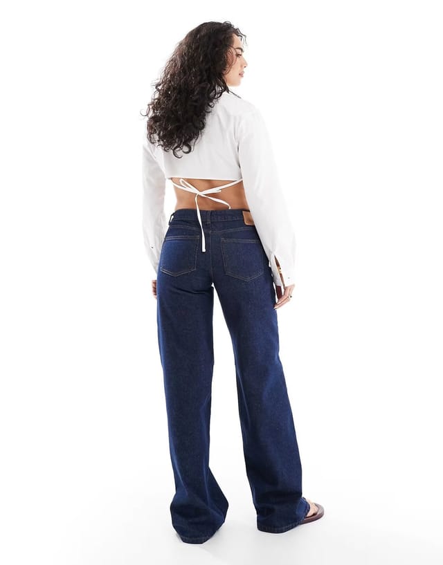 ASOS Pieces Selma wide leg jean co-ord in dark blue denim - 3