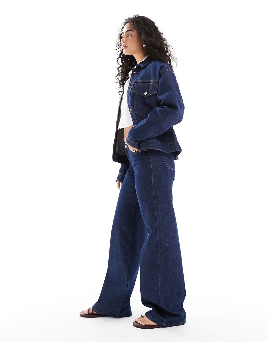 ASOS Pieces Selma wide leg jean co-ord in dark blue denim - 4