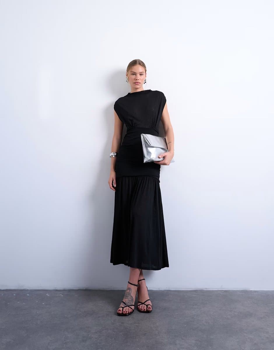 ASOS Topshop high neck ruched maxi dress in black