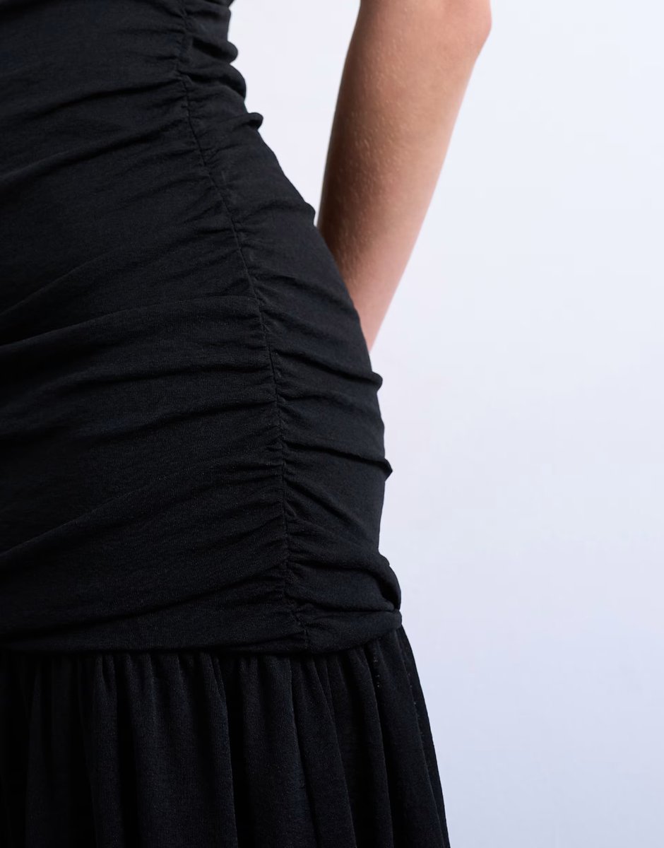 ASOS Topshop high neck ruched maxi dress in black - 4