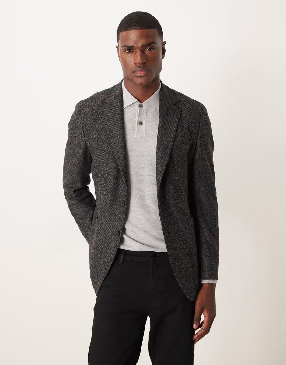 ASOS ASOS Charcoal Wool Blend Tweed Blazer