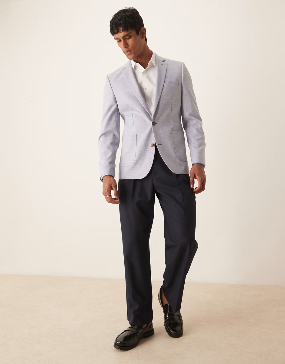 ASOS ASOS DESIGN skinny blazer in blue crosshatch - 3