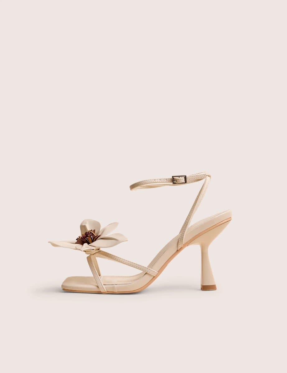 Public Desire Hydrangea Wide Fit Stone Patent Flower Barely There Square Toe Mid Heels