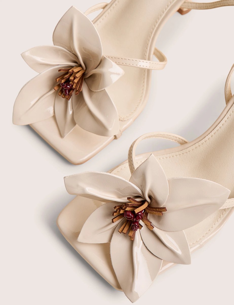 Public Desire Hydrangea Wide Fit Stone Patent Flower Barely There Square Toe Mid Heels - 4