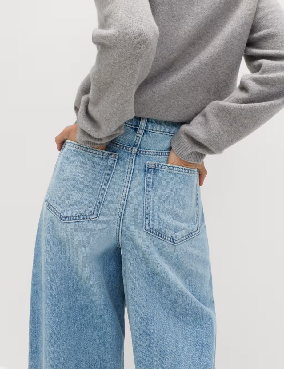 Marks & Spencer M&S High Waisted Crease Front Barrel Jeans Light Indigo - 2