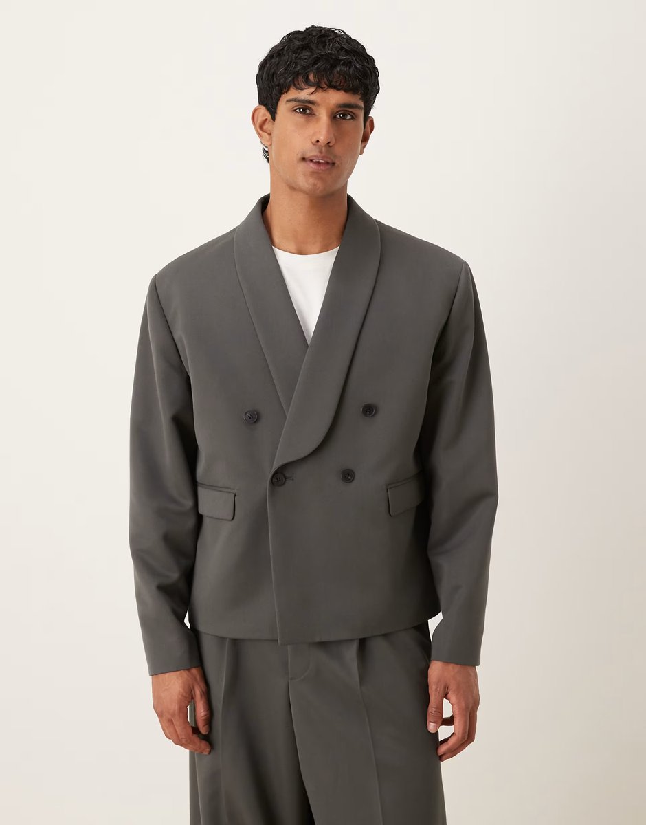 ASOS ASOS DESIGN boxy suit jacket in charcoal twill - 1
