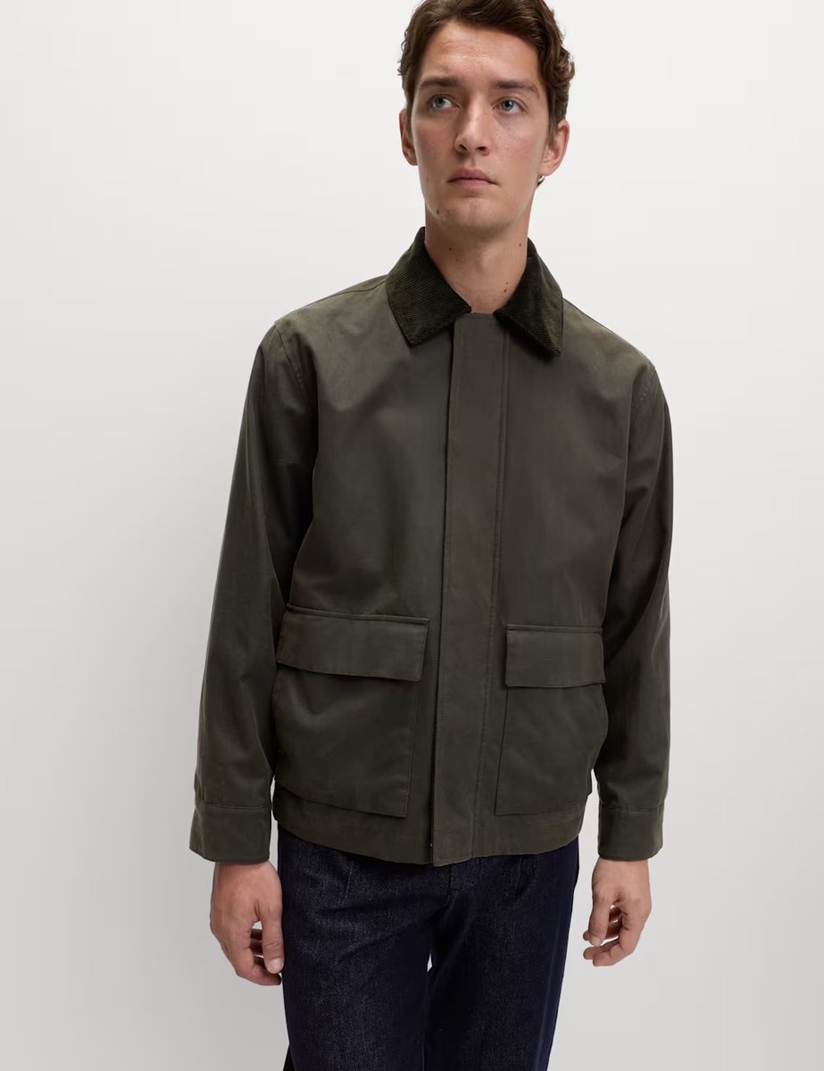 Marks & Spencer M&S Pure Cotton Wax Jacket Dark Khaki - 2