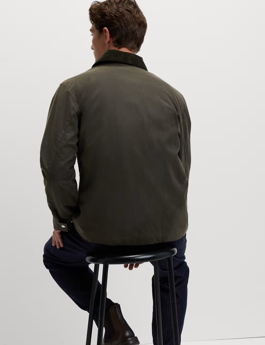 Marks & Spencer M&S Pure Cotton Wax Jacket Dark Khaki - 3