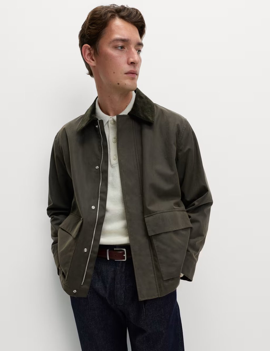 Marks & Spencer M&S Pure Cotton Wax Jacket Dark Khaki - 4